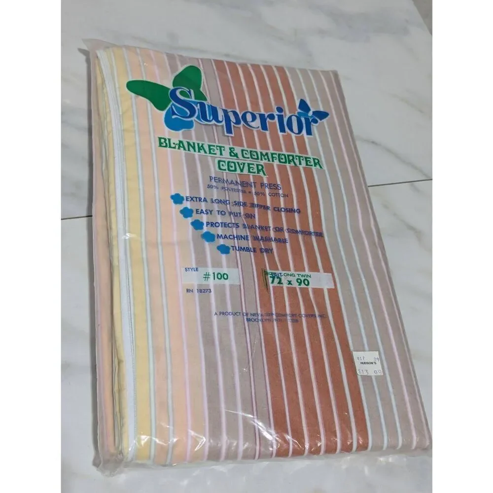 Vintage Superior Multi-Color Stripe Perm Press Zip Close Blanket & Comforter Cov